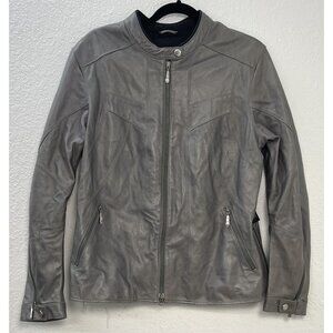 VTG HEIN GERICKE Womens SIZE 14 Gray 100% Leather Motorcycle JACKET *Read*